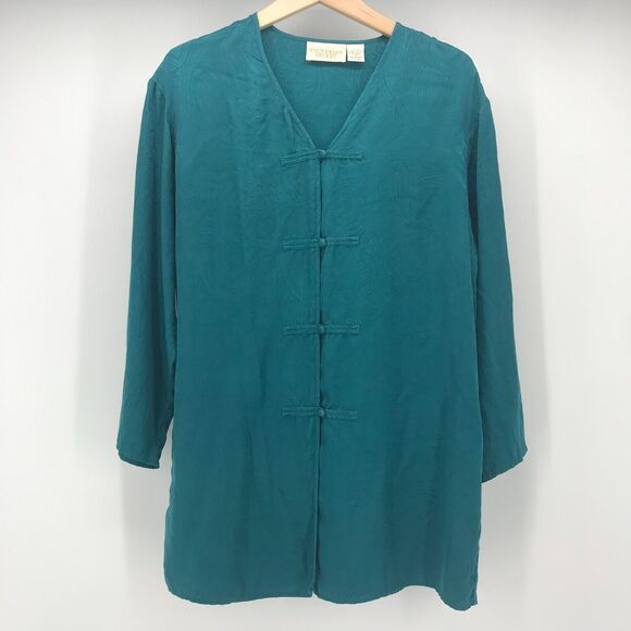 Vintage Victoria Secret Lingerie Womens Small Green Silk Nightshirt Button Front - Picture 1 of 12